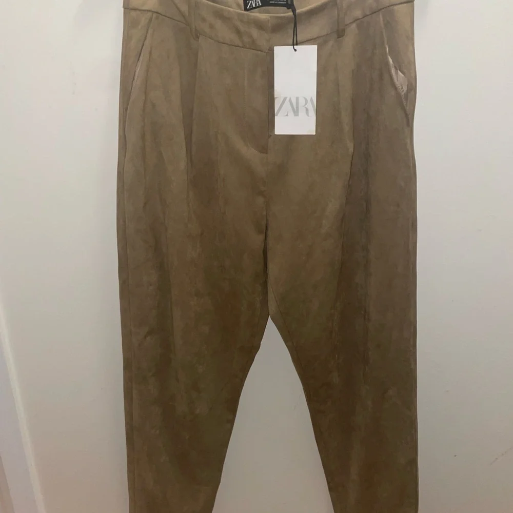 Zara BEIGE Faux Suede High Pants TROUSERS - Picture 4 of 12